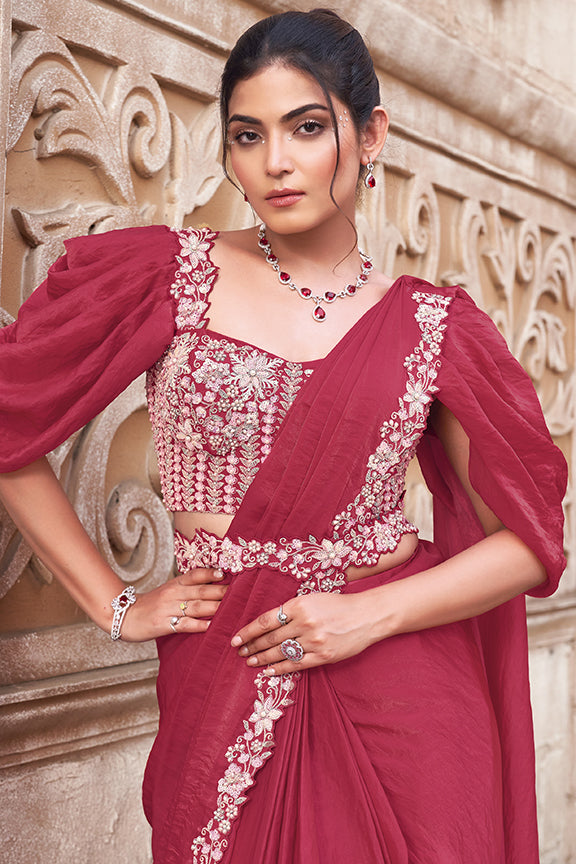 Gajari Two Tone Satin Silk Hand Work Ready to wear saree