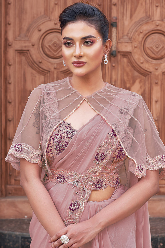 Pink Two Tone Satin Silk Hand Work Ready to wear saree