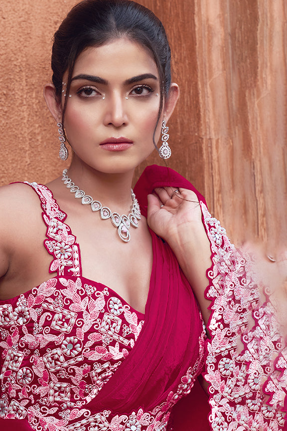 Rani Two Tone Satin Silk Mirror Work Ready to wear saree