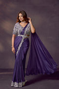 Purple Soft Satin Silk Dual Sequins Embroidery Ready to Wear Saree view 6