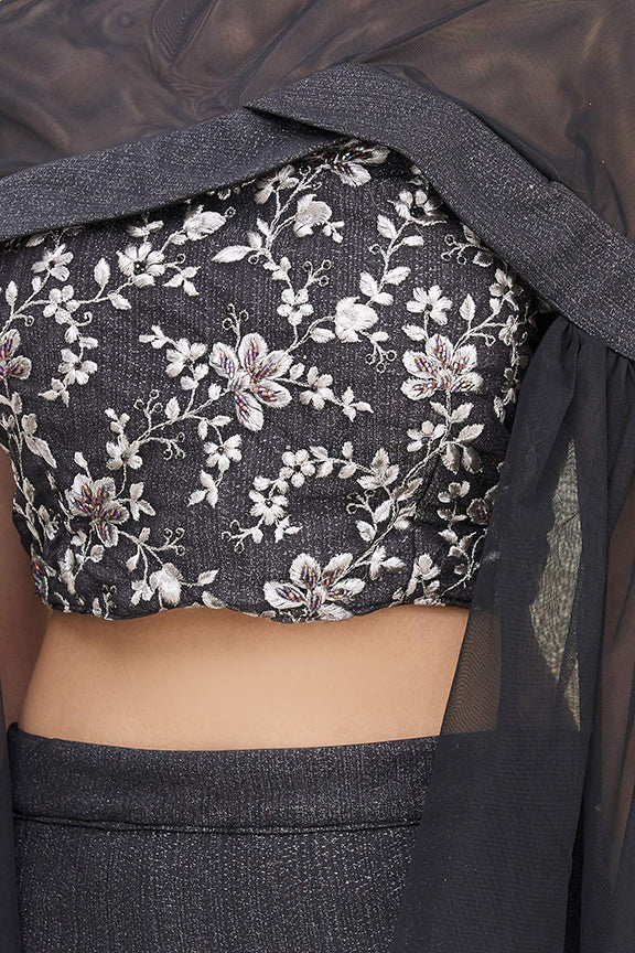 Black and Grey Embroidered Net Lehenga Choli