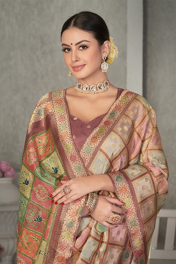 Peach Rangkat Tussar Silk Woven Design Saree