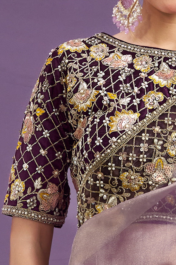 Pyaji Moti Work Glass Tissue Saree