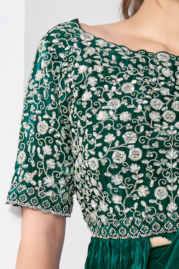 Green Handwork Shimmer Chiffon Ready to Wear Saree