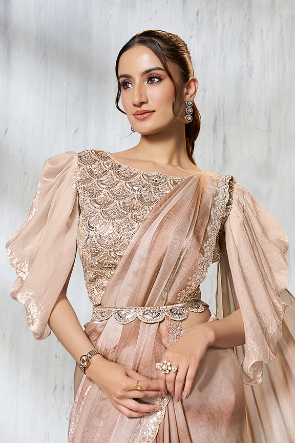 Tusser Two Tone Satin Silk Beads  Ready to Wear Saree