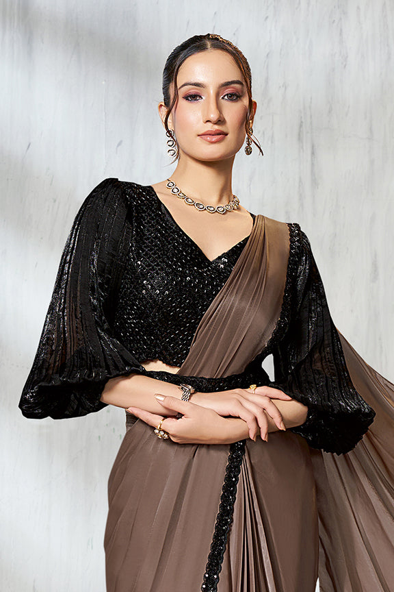 Chiku Two Tone Satin Silk Beads Ready to Wear Saree