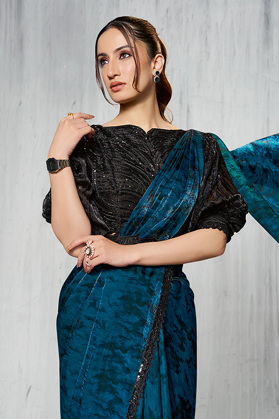 Rama Two Tone Satin Silk Beads Ready to Wear Saree