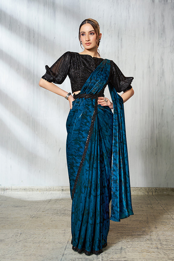 Rama Two Tone Satin Silk Beads Ready to Wear Saree