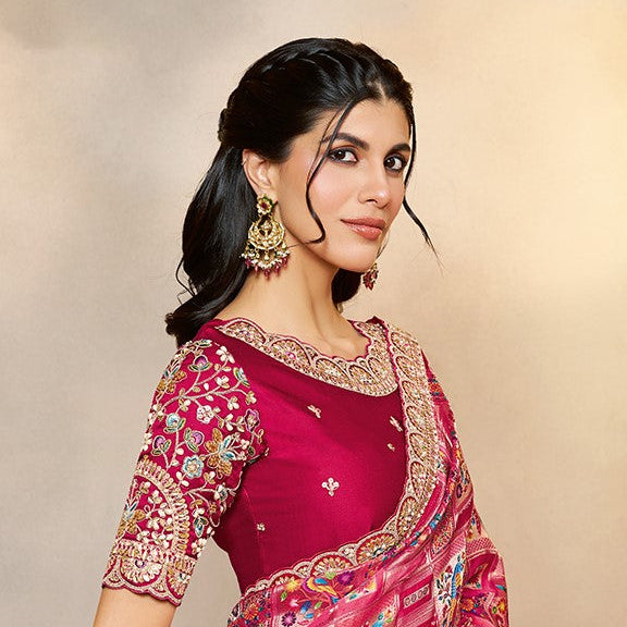 Rani Pure Gajji Jacquard Silk Handwork Designer Saree