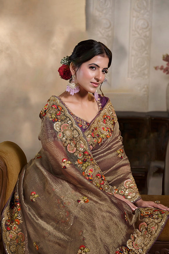 Wine Pure Banarasi Crush Designer Saree