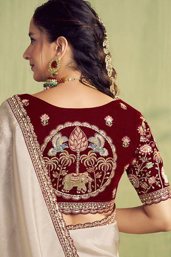 Tusser Upada Silk Stone Handwork Saree