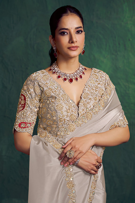 Tusser Upada Silk Multi Stone Handwork Saree