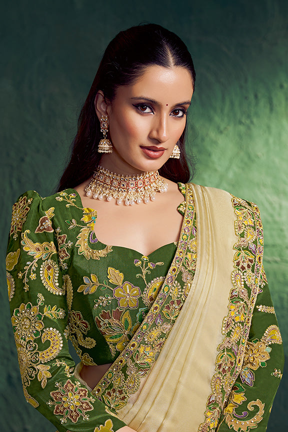 Lemon Yellow Shimmer Tissue Zari Work Saree