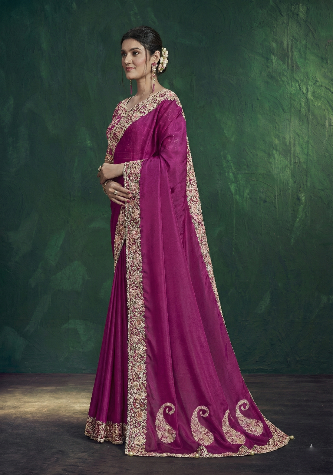 Pink Soft Silk Sequence Handwork Saree