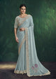 Sky Blue Two Tone Satin Silk Handwork Saree