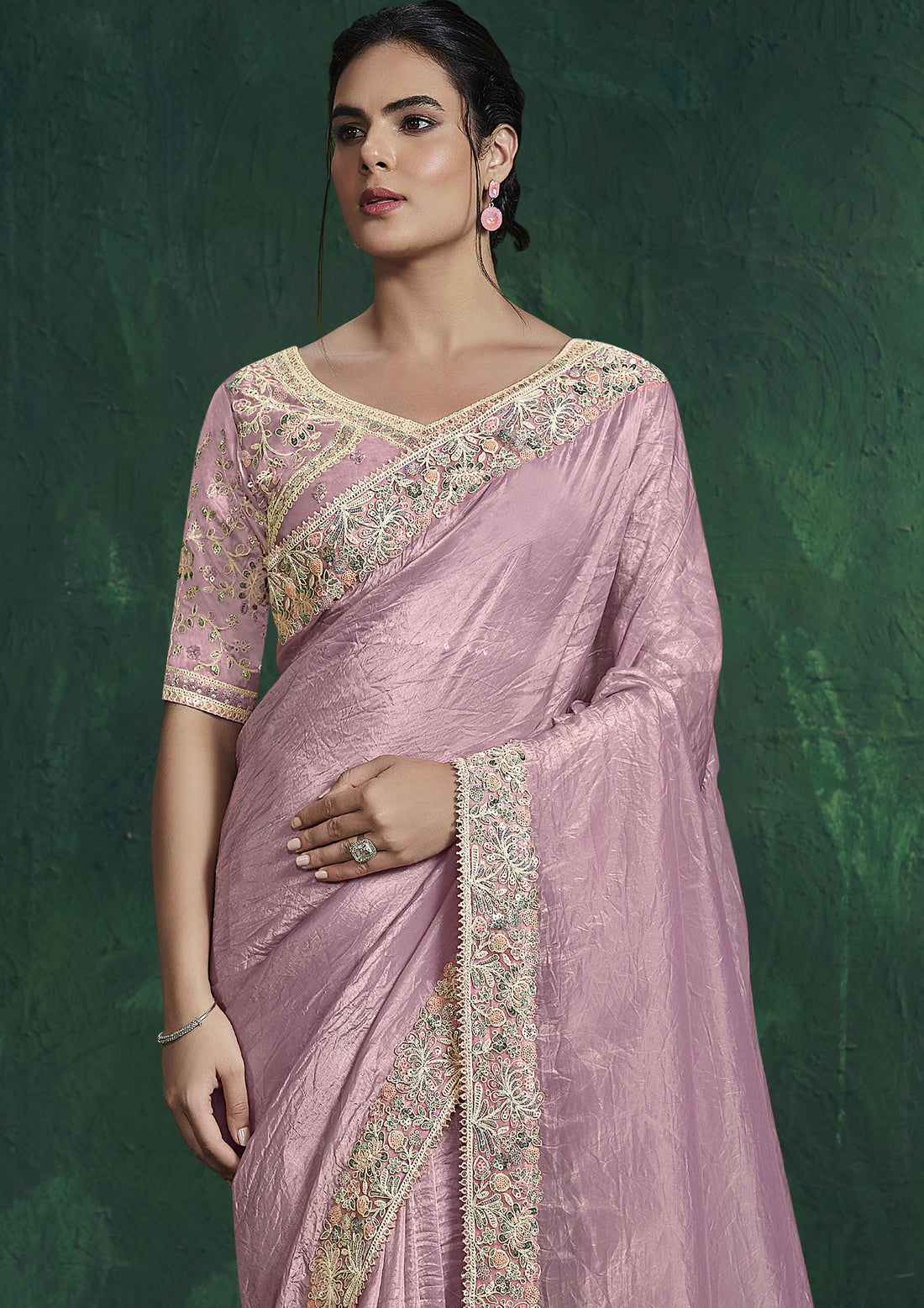Pink Crush Paper Silk Sequence Handwork Saree