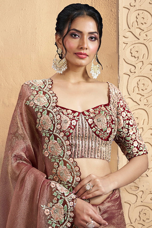 Maroon Pure Banarasi Crush Sequence Work Designer Saree