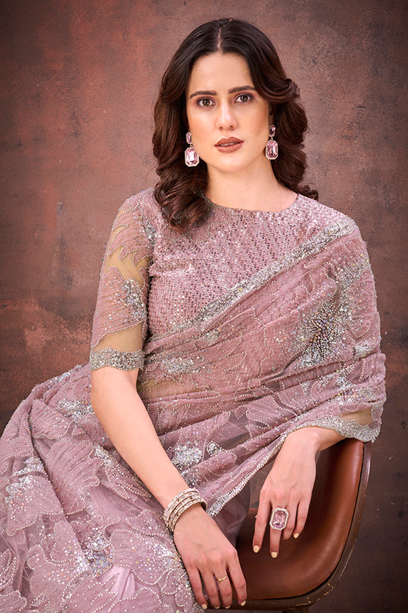 Pink jimmy choo Beads Apllique Embelleshment Saree