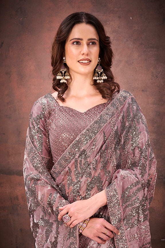 Lavender Jimmy Choo Beads Embellishment Saree