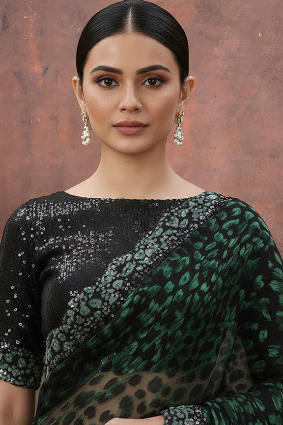 Black Gucci Velvet Beads Embellishment Saree