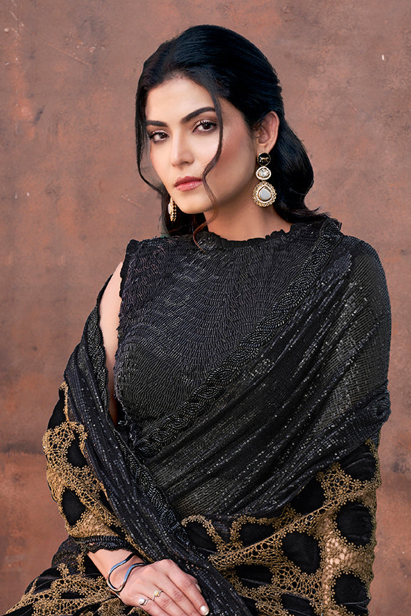 Black Gucci Velvet Pure Hand Work aree