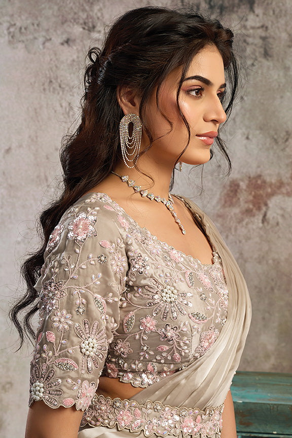 Tussar Armani Satin Silk Stone Handwork Ready to Wear Saree