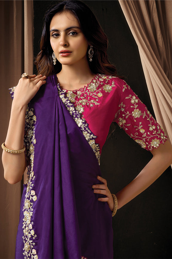 Purple Uppada Silk Pearl Handwork Saree