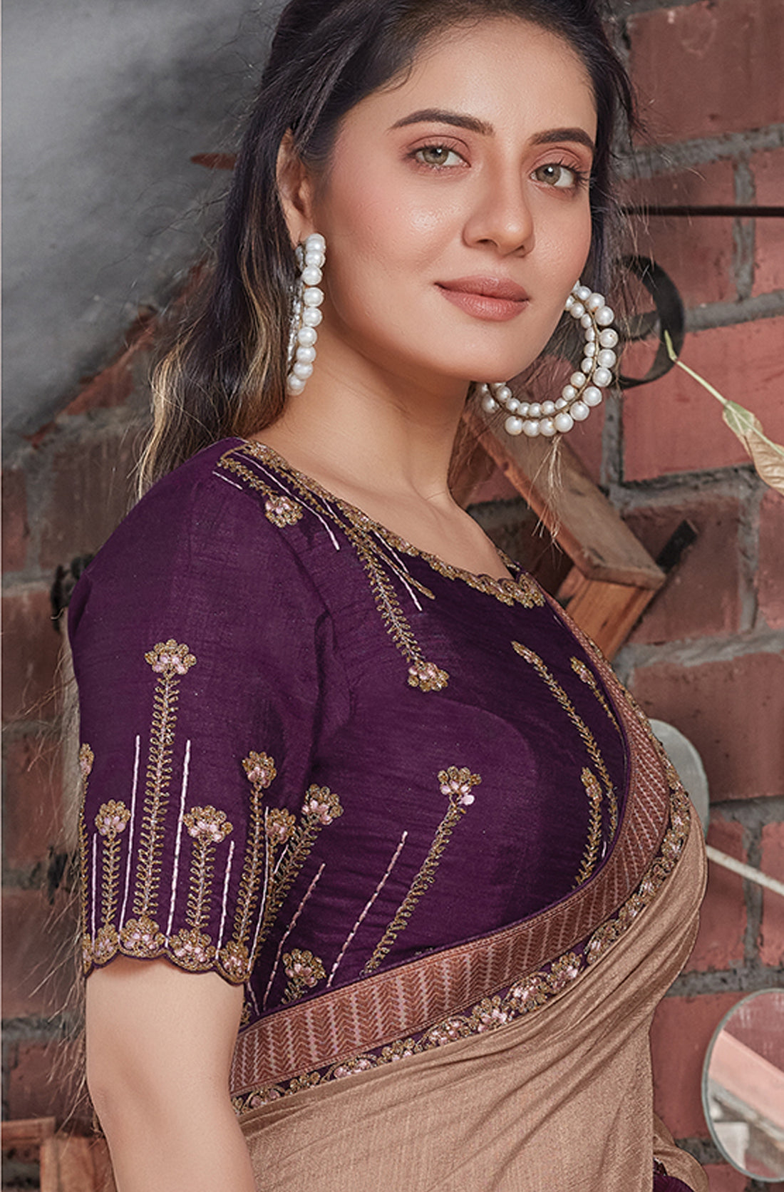 Beige Tussar Silk Cord Embroidery Saree