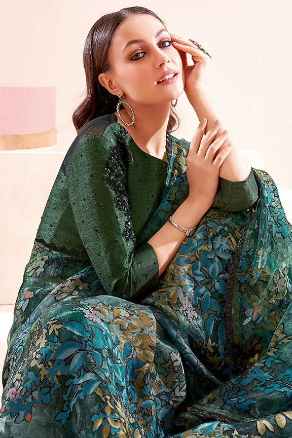 Green Handwork Brasso Saree