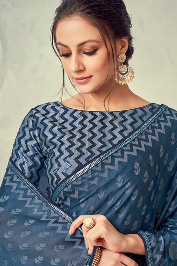 Blue Brasso Silk Sequence Embroidered Saree