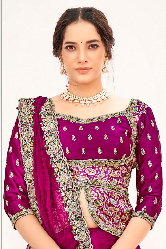 Rani Shimmer Chiffon Handwork Saree