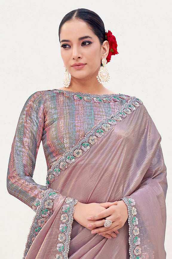 Pyaji Crush Paper Silk Moti work  Saree