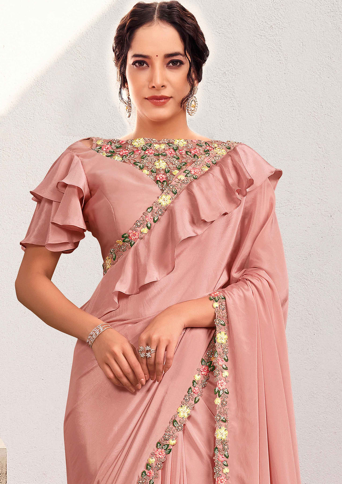 Pink Crepe Georgette Silk Designer Saree