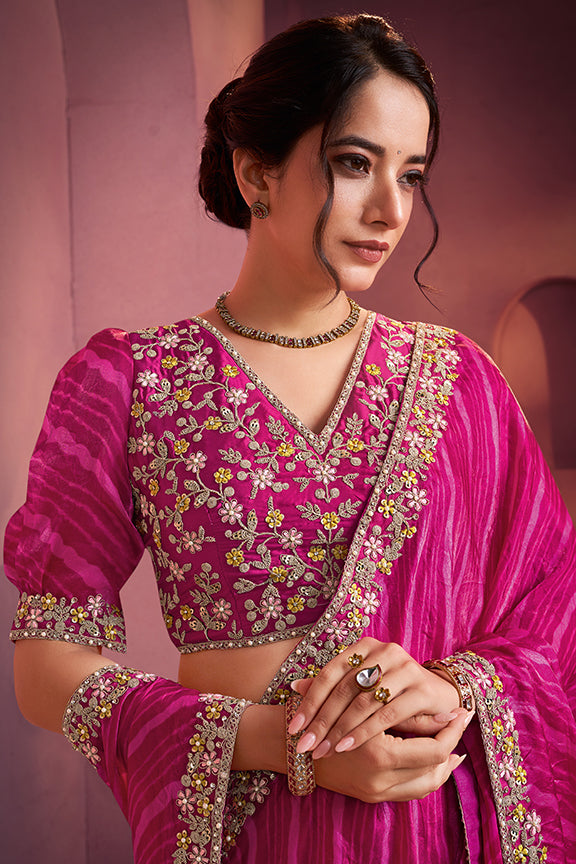 Rani Two Tone Satin Silk Stone Handwork Saree