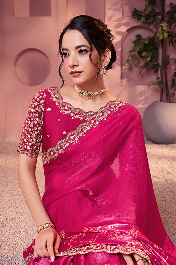 Rani Two Tone Satin Silk Handwork Saree