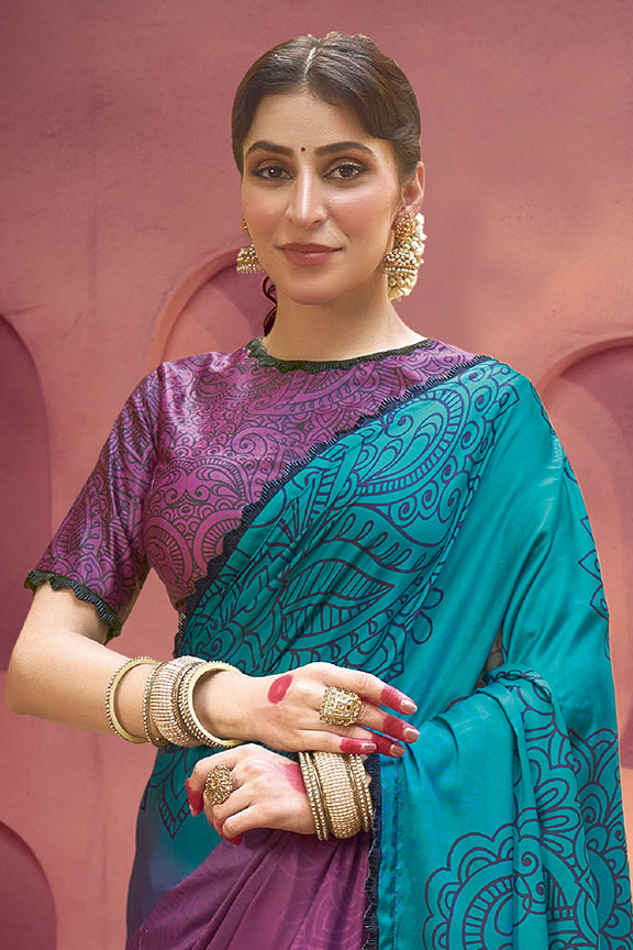 Purple Gajji Silk Pure Handwork Saree