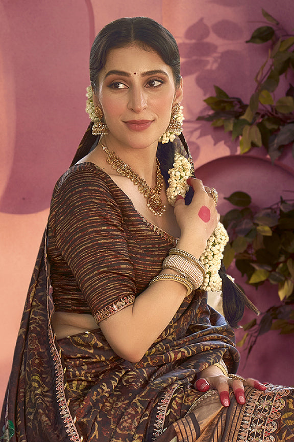 Brown Gajji Silk Minakari Work Saree