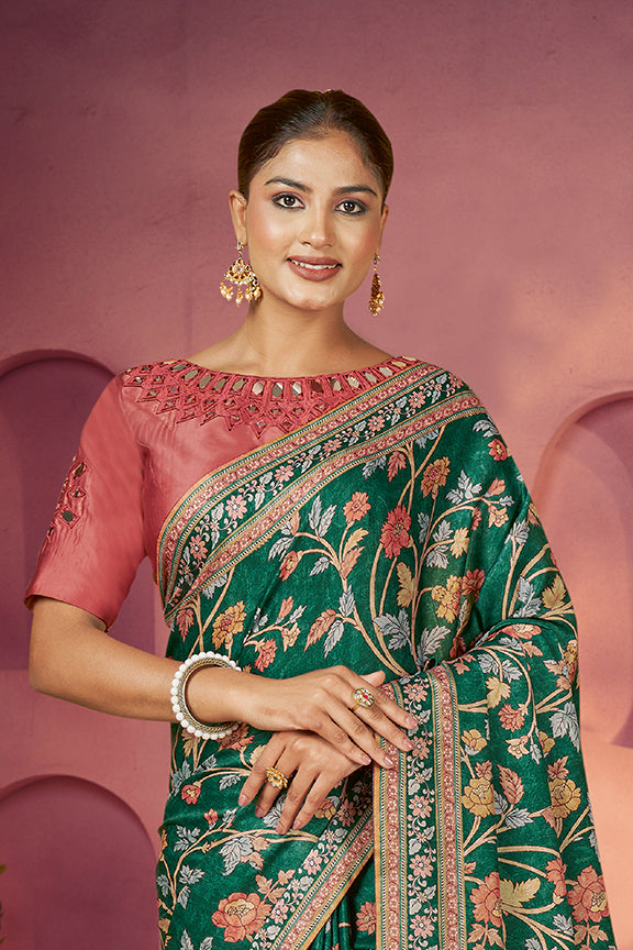 Green Gajji Silk Handwork Saree