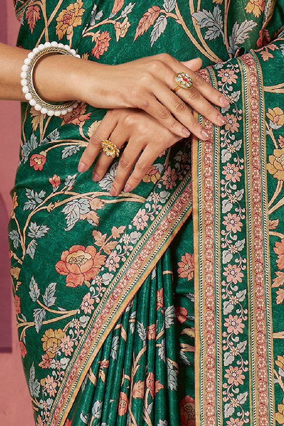 Sari Handwork Green Gajji Silk Handwork Saree