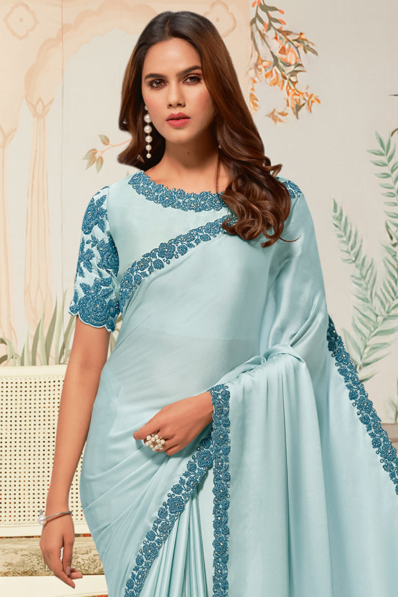 Firoji Pure Satin Silk Sequence Saree