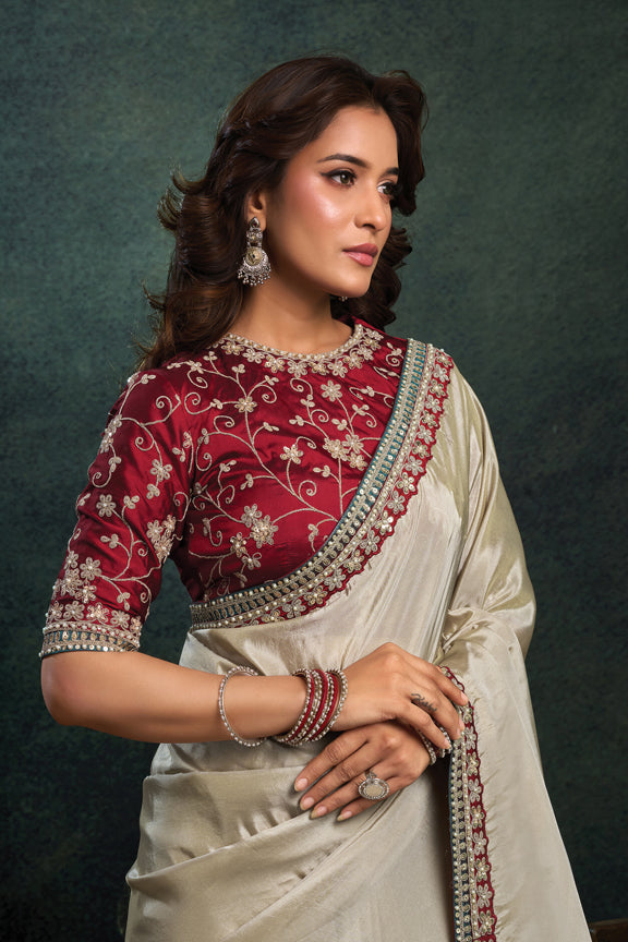 Tusser Upada Silk Stone Handwork Saree