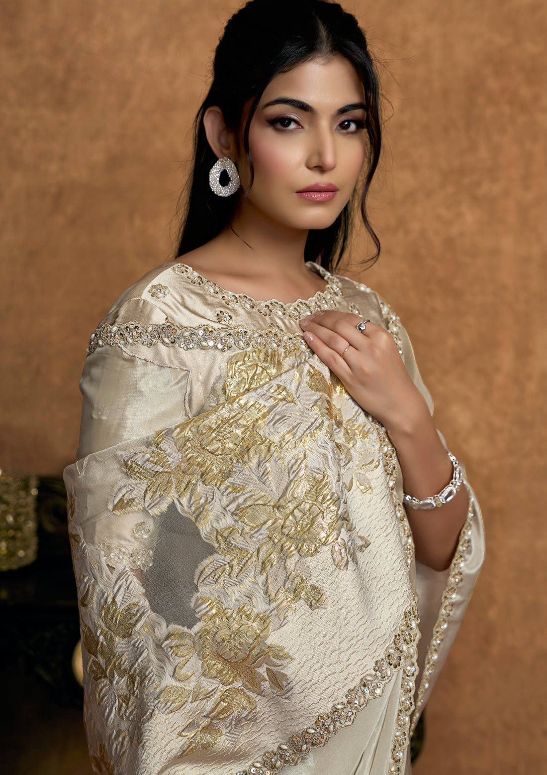 Tusser Uppada Silk Sequin Embroidery Saree