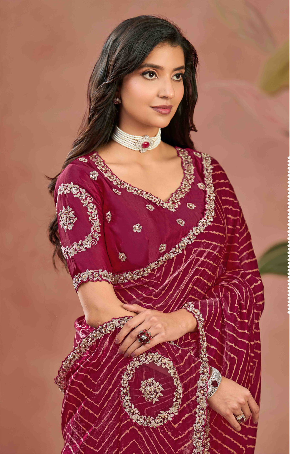 Rani Two Tone Satin Silk Sequins Embroidery Saree