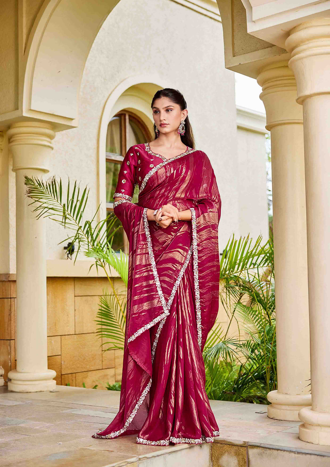 Rani Two Tone Satin Silk Sequin Embroidery Saree