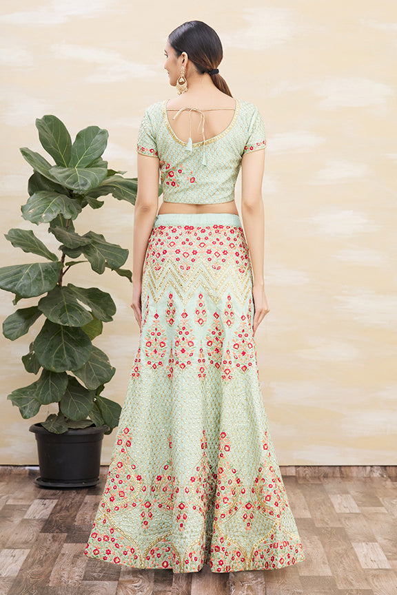 Pink Velvet Embroidered Semi Stitched Lehenga Choli with Dupatta (Copy)