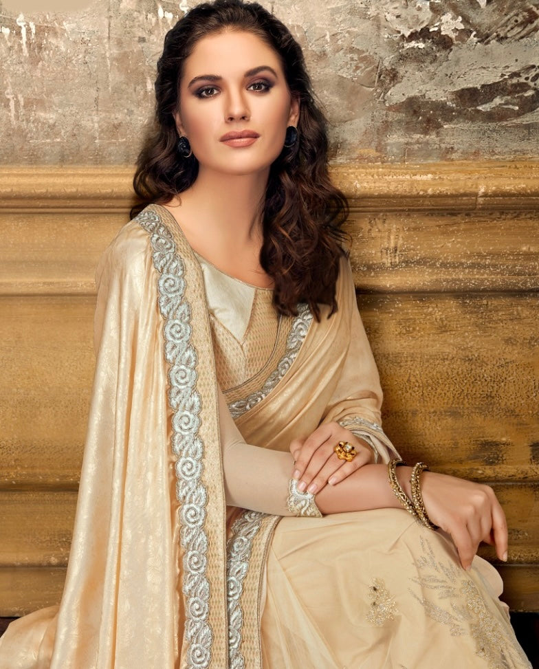 Beige Rangkat Tussar Silk Woven Design Saree  with Unstitched Blouse