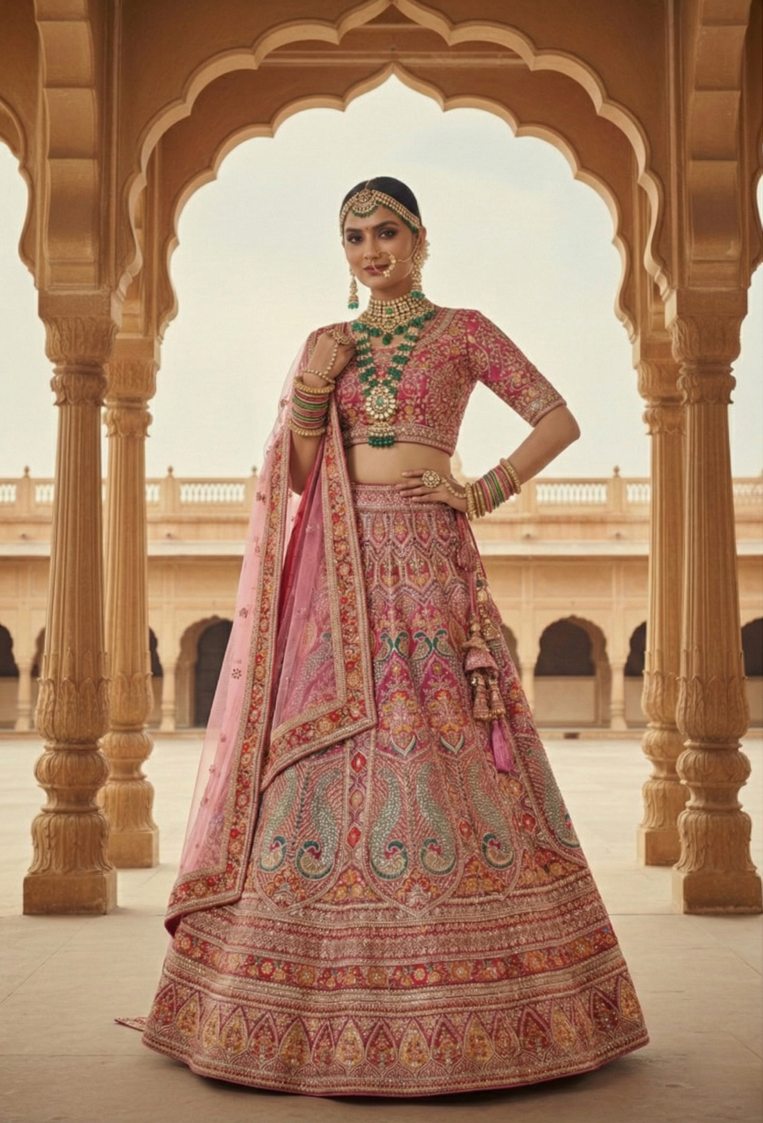 Light Pink Velvet Hand Work Lehenga Choli