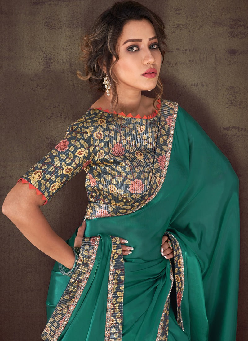 Green Organza Silk Embroidered Saree