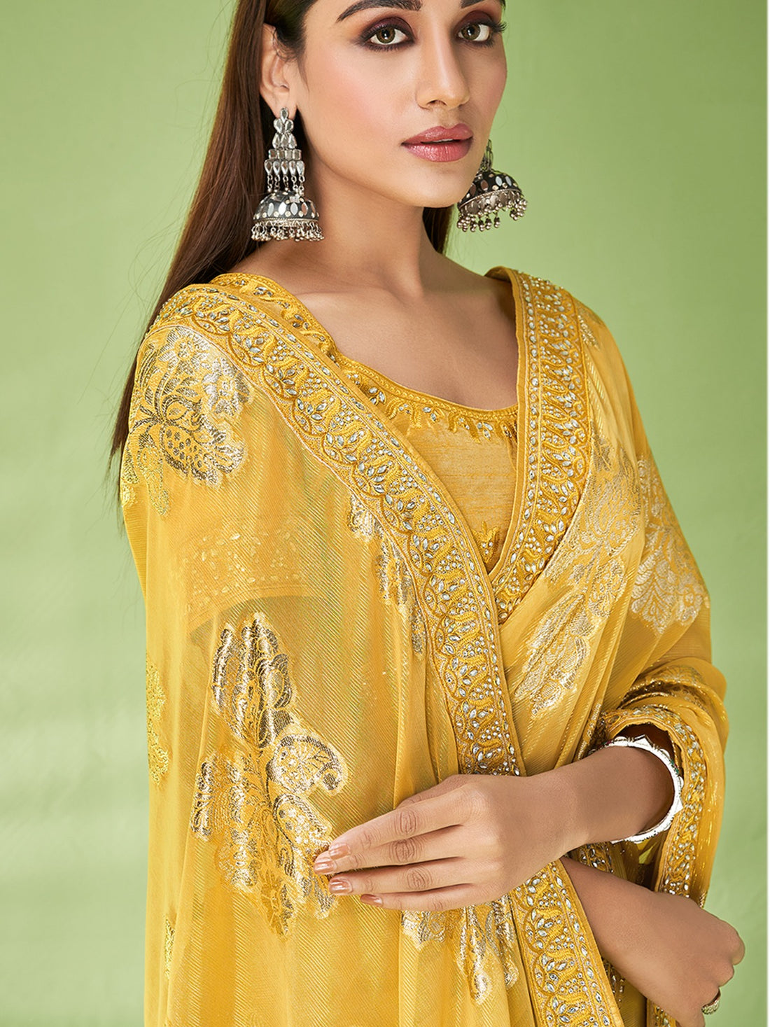 Mustard Silk Embroidered Saree