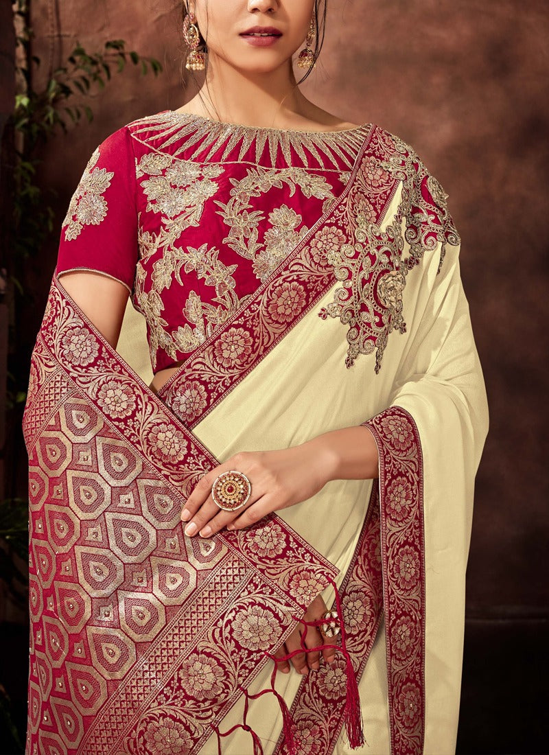 Lemon Yellow Georgette Embroidered Saree
